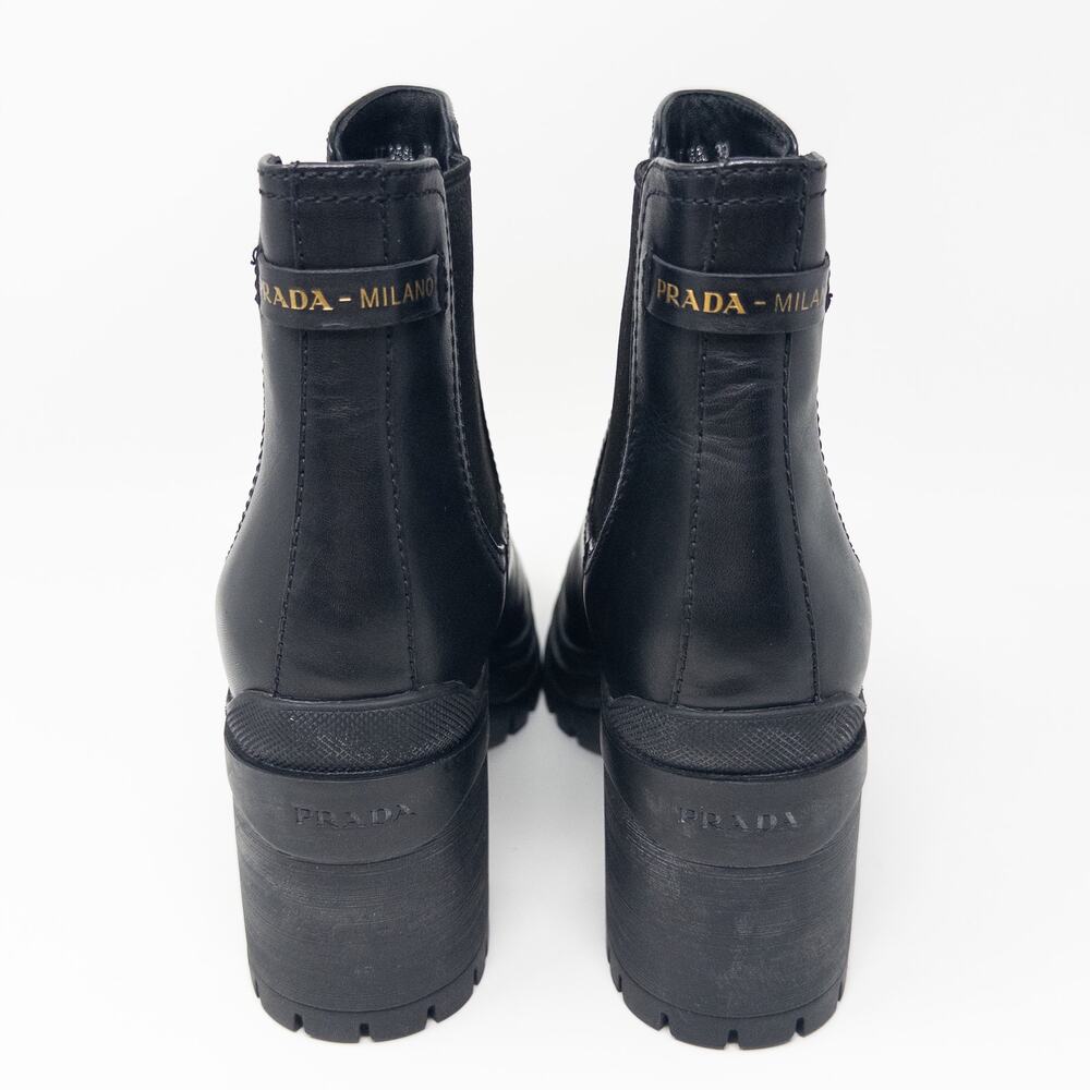 Prada Vitello Montana Lug Sole 55mm Chelsea Boots Black Size 39 - Picture 4 of 6
